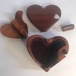 VINTAGE HEART-SHAPED WOODEN PUZZLE TRINKET BOX